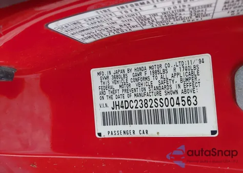 1995 Acura Integra Gsr из США, поврежденный, VIN JH4DC2382SS004563